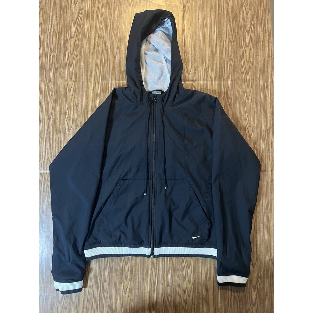 Vintage Nike Jacket XL (16-18) Black Hooded Windbreaker Full Zip Gray Tag